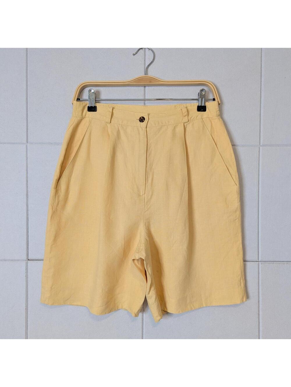 Vintage 90s butter yellow linen longline shorts